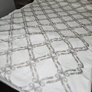 Geometric Upholstery Fabric 59"W By The Yard White Gray Lattice Embroidery Drape